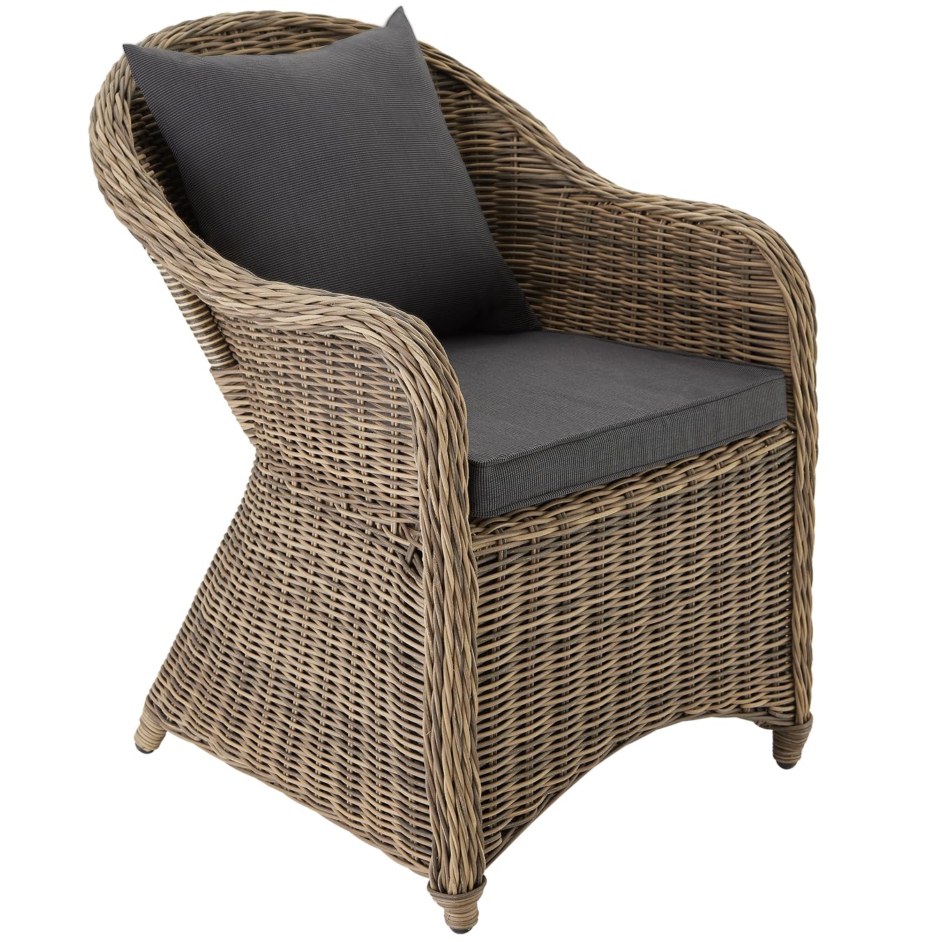 TecTake® Sillón de Ratán y Aluminio con Cojín (Funda Extraíble), Muebles Jardín Exterior Resistentes a la Intemperie, Sillón para Conjunto Jardín Exterior, Topes en Patas, Sin Montaje - Natural