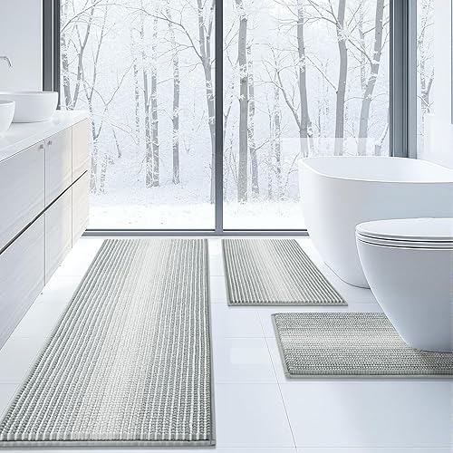 Miniatura 9 de BSICPRO Juego de alfombras de baño de 3 piezas, alfombrillas de inodoro de contorno en forma de U, juego de tapete de baño, larga alfombrilla de