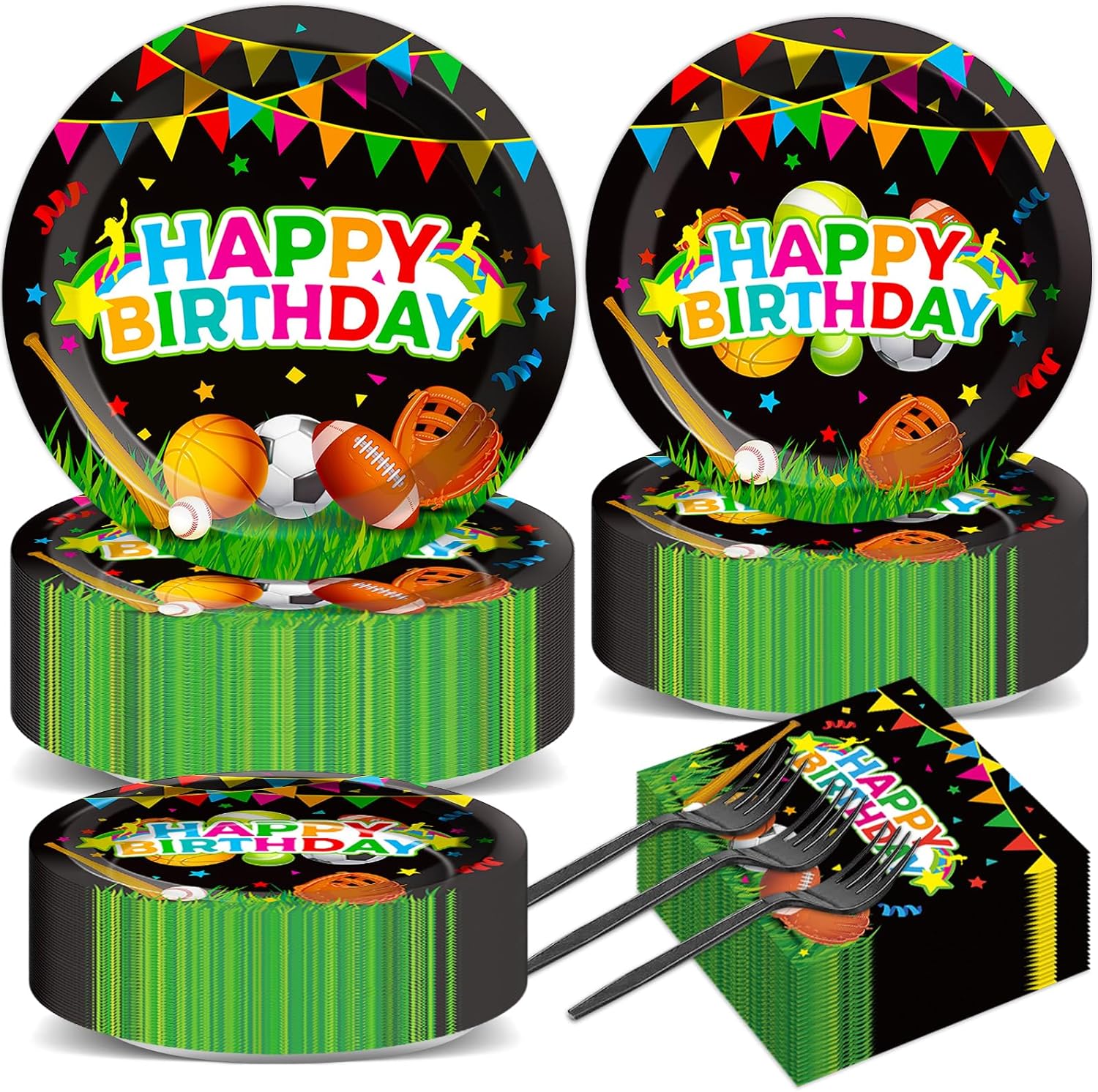 200 pcs Happy Birthday Party Plates and Napkins Kit Sports Themed Birthday Tableware Soccer Basketball Party Supplies For Baby Shower Sports Game Activities and Ball Fans Club celebrations Service 50