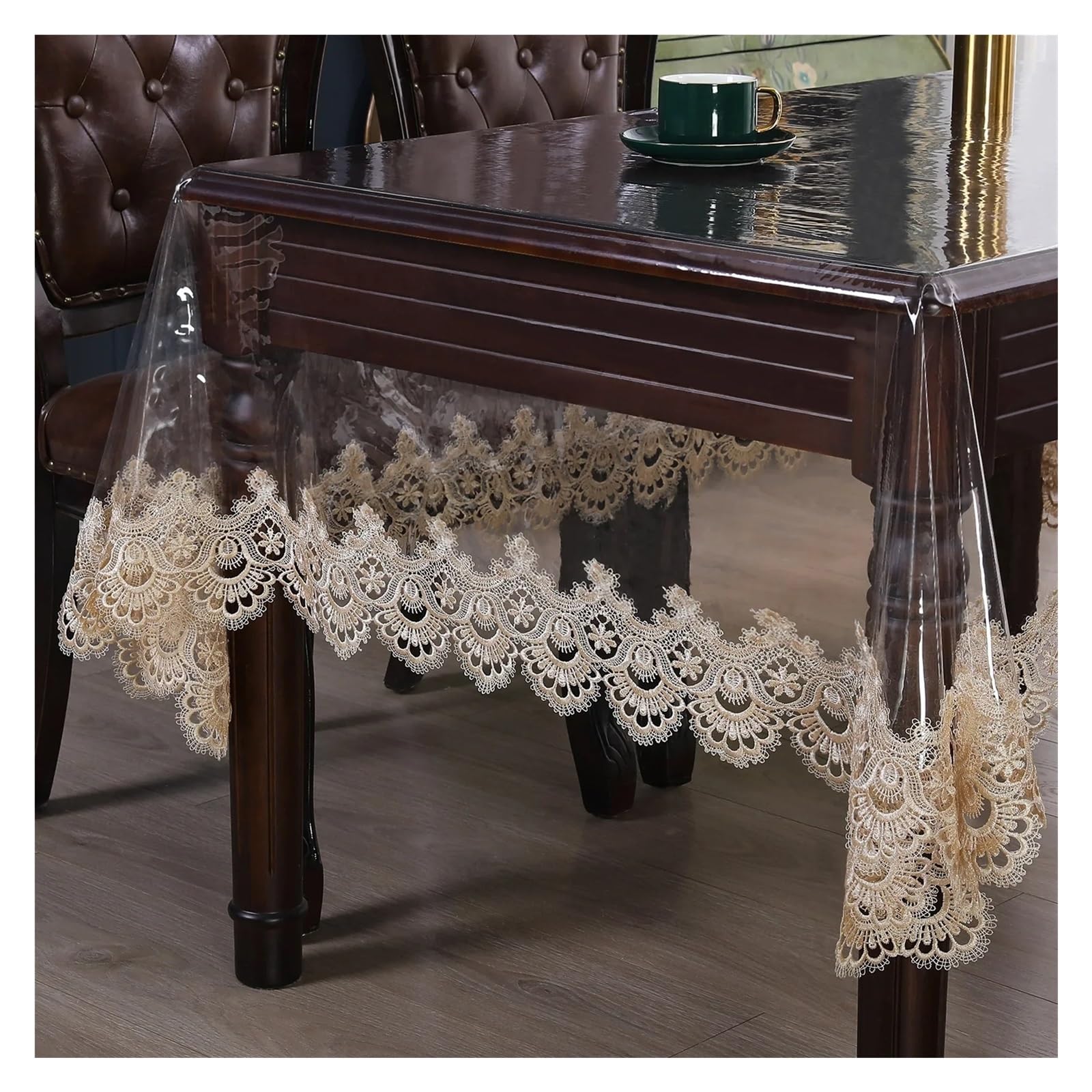 GYTTDERFL Transparent Tablecloth PVC Tablecloth Embroidery Lace Transparency PVC Table Cloth Waterproof Oilproof Kitchen Dining Table Cover For Rectangular Table
