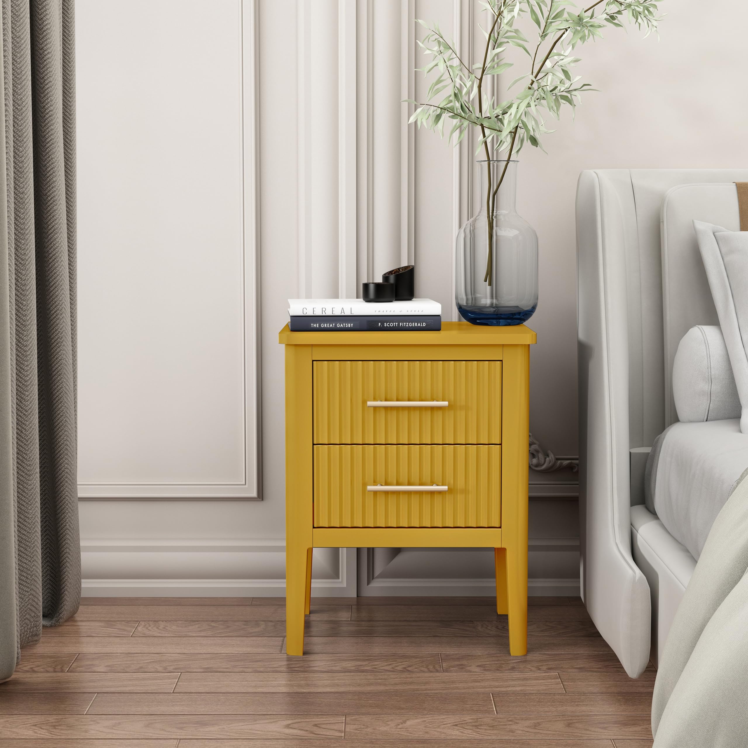 Cabinet Bits Palau 2 Drawer Mustard Bedside Table