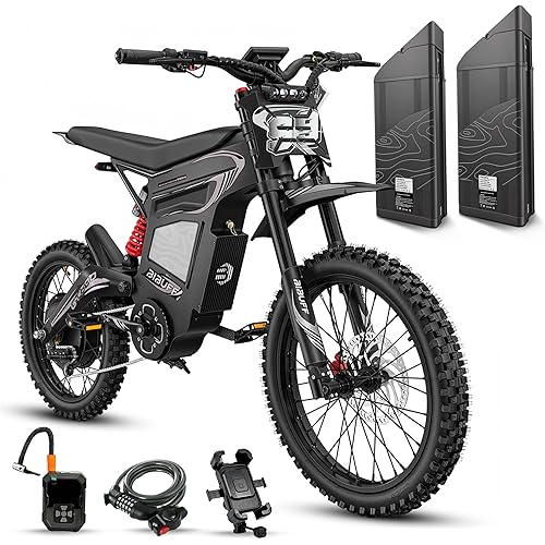 BIBUFF GT600 7500W Electric Dirt Bike for Adults, 2x72V 30Ah Removable Batteries, 160 Mile Range, 55 MPH Speed, 19" All-Terrain Tires, Hydraulic Brakes, Full Suspension Electric Motorcycle
