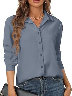 Women's Button Down Shirts Long Sleeve Basic Classic Soft Shirt Collared...