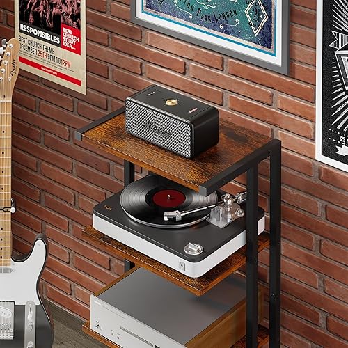 Miniatura 4 de X-cosrack Soporte multimedia AV pequeño de 4 niveles de 16.5 pulgadas, versión estrecha, estantes de esquina de madera, gabinete estéreo, soporte de