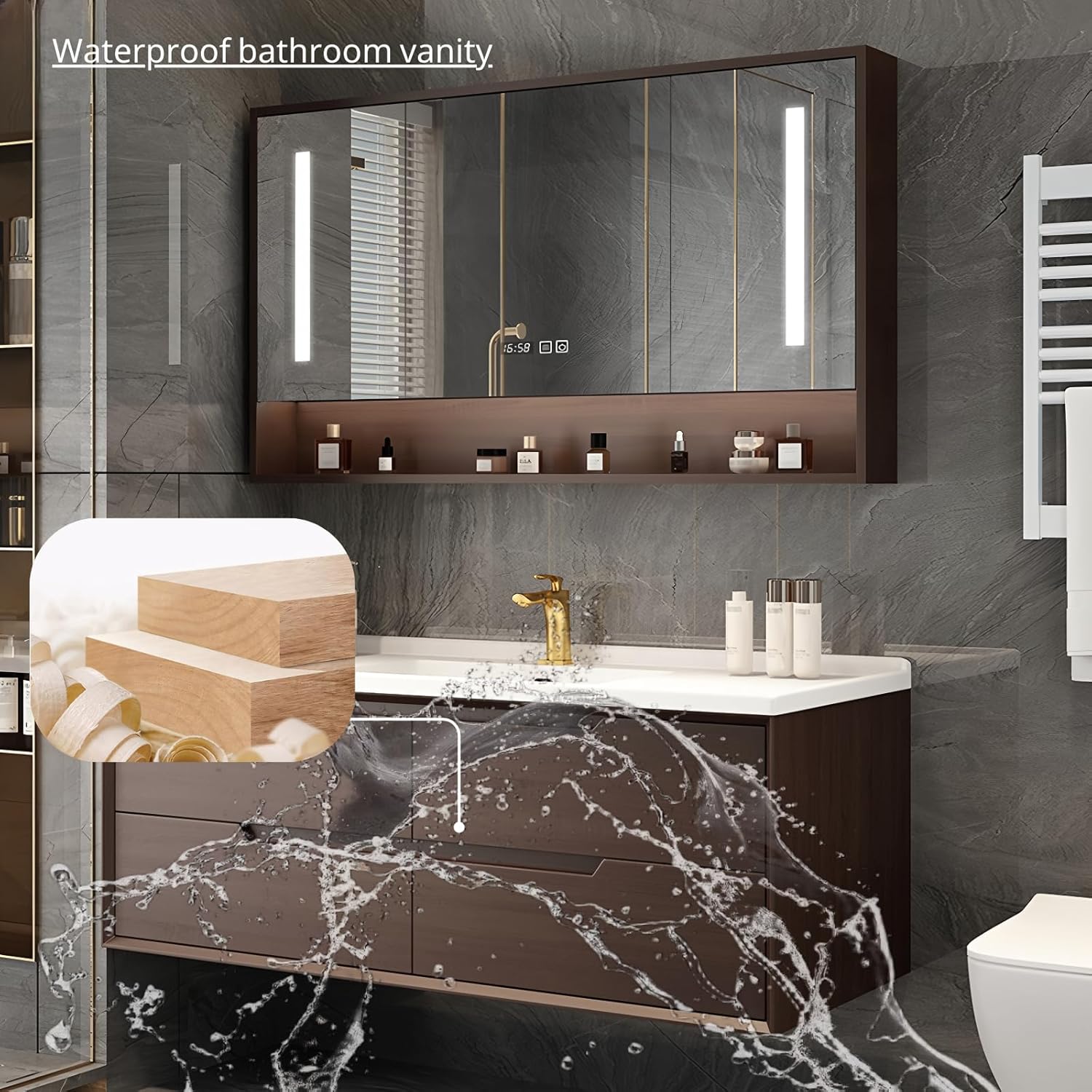 Waterproof bathroom vanity showing water resistance