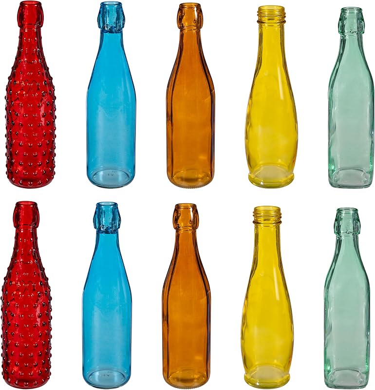 Evergreen Garden Botellas de vidrio para árbol de botellas, botellas de vino para decoración de interiores y exteriores, decoración de bodas, fiestas de Navidad (arco iris, juego de 10)