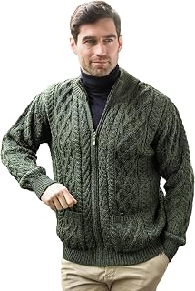 Aran Crafts Mens Zip Cardigan 100% Merino Wool, Made in Ireland
