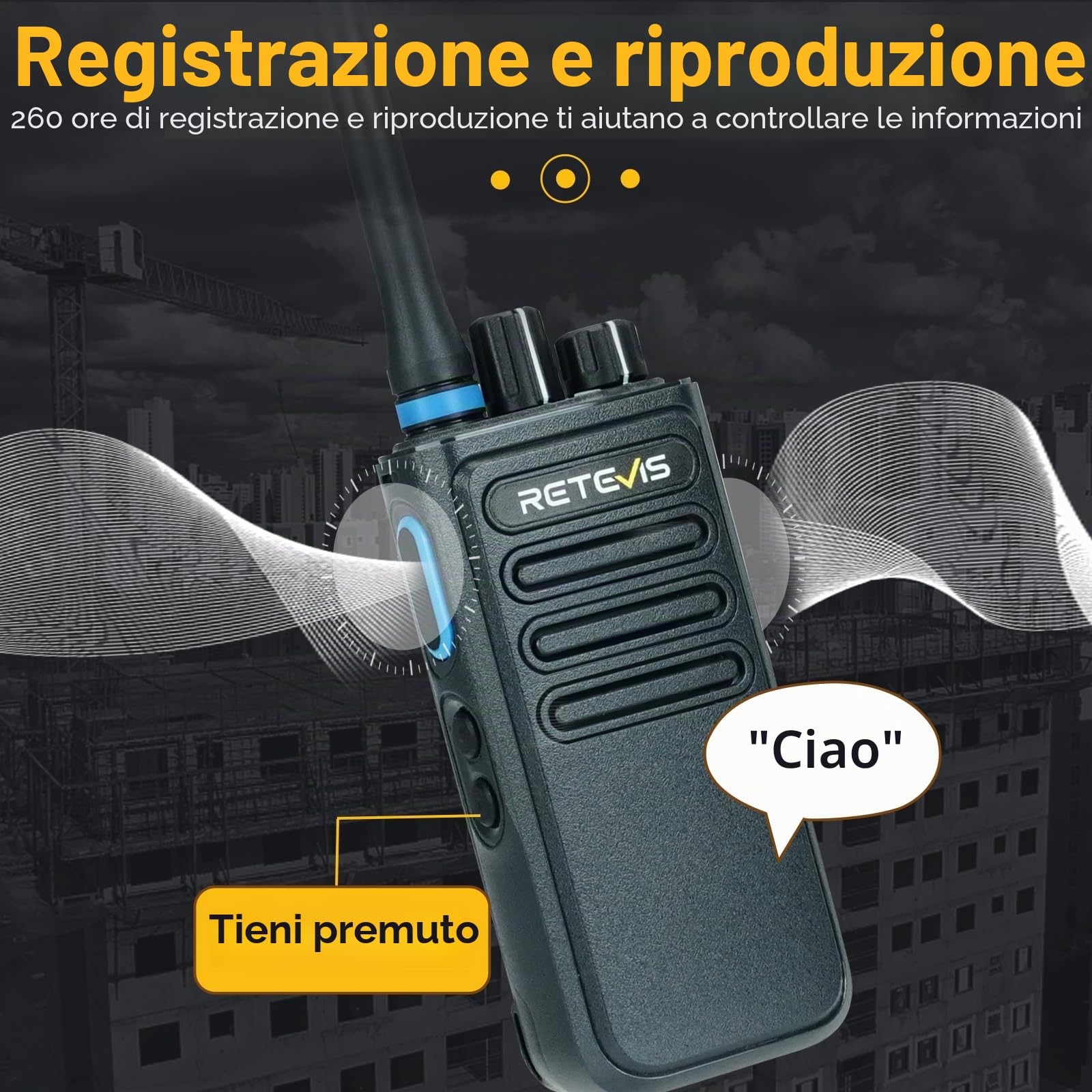 Retevis P1 Walkie Talkie Lungo Raggio, Professionali Ricetrasmittenti DMR Superhet, 2500mAh, Registrazione di 260 ore, Walkie-Talkie per Produzione, Logistica (Nero, 2 Pezzi) | 2500mAh, Registrazione 260 Ore, Superhet, per Produzione e Logistica, Nero, 2