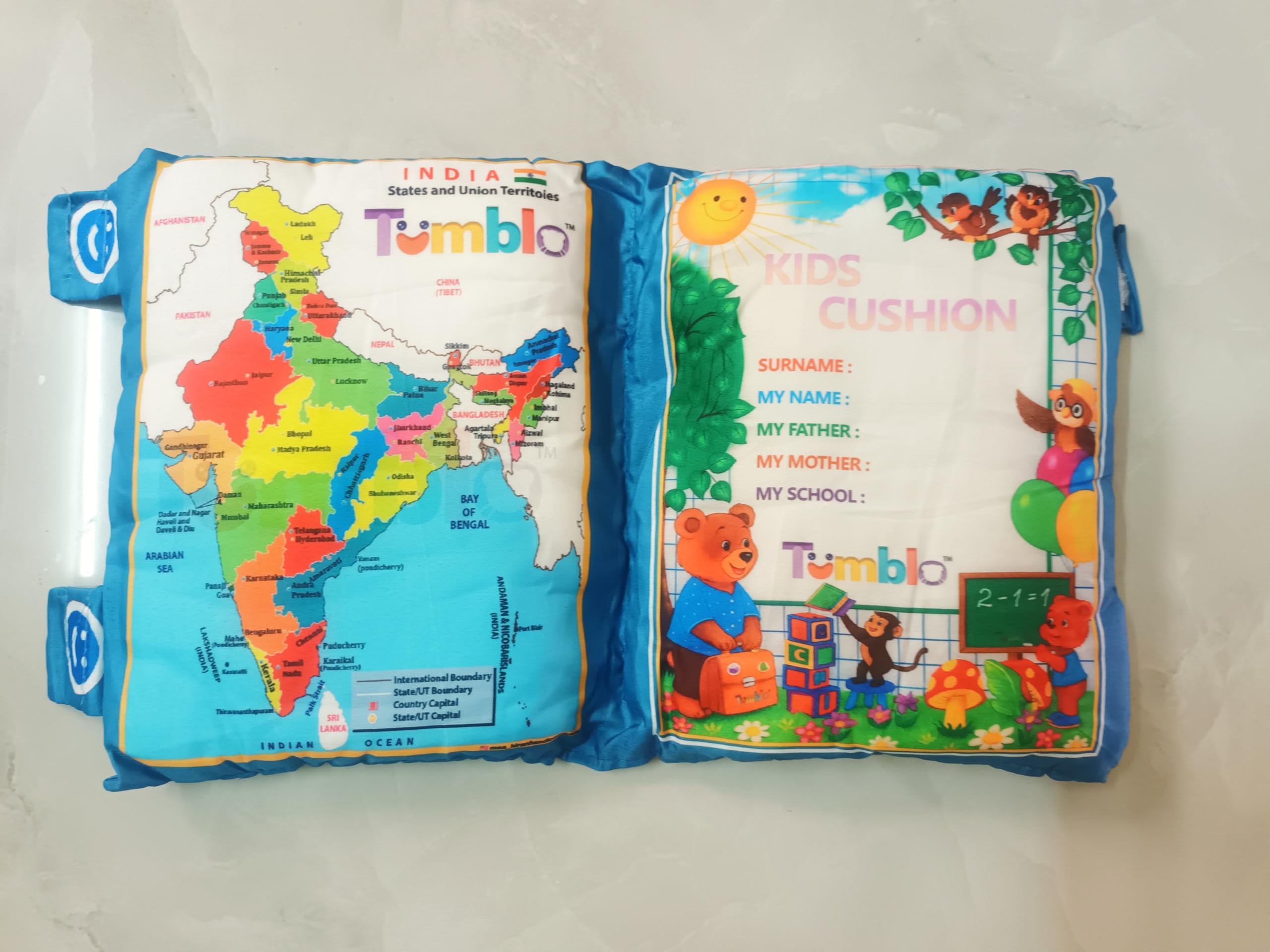 Kids Leaing Cushion Pillow with Alphabets, Tamil Letters, Hindi Letters, Numbers, Birds, Shapes, India Maps, Parts of Body etc.,