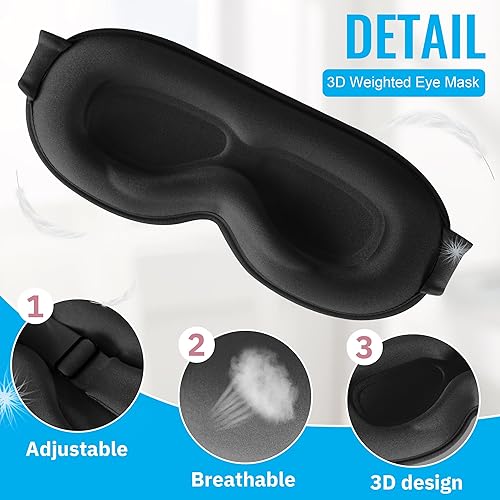Miniatura 5 de Máscara para dormir, máscara de ojos contorneada profunda 3D mejorada para dormir, cubiertas de ojos sin presión, 99% bloquean la luz con correa