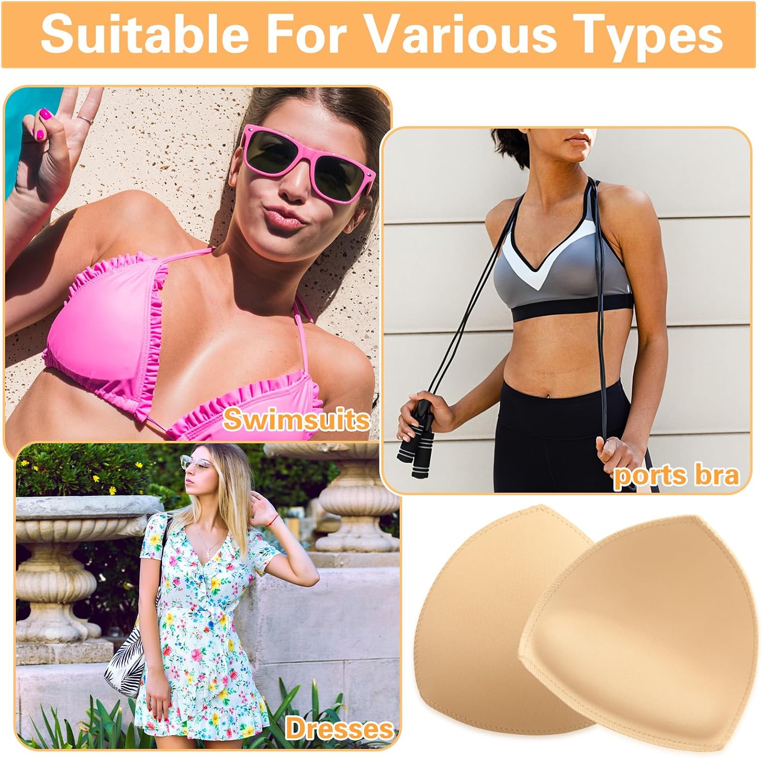 3 Pairs Bra Pads Inserts Push up,Removable Sports Breast Enhancers Inserts Enhancers for Dresses Swimsuits Bikini
