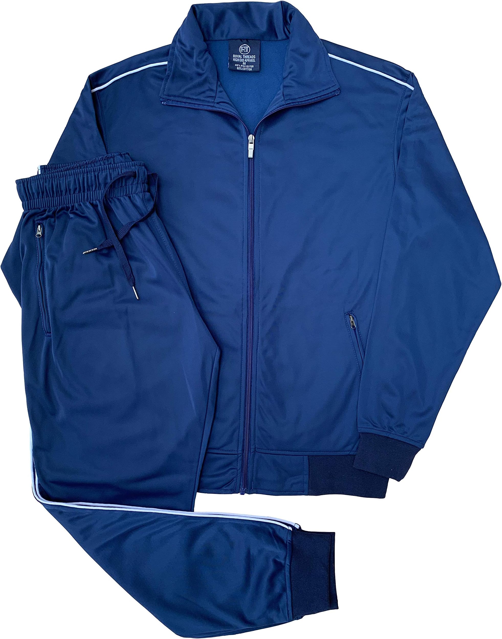 Men Track Pant and Jacket Sweatsuit Jogger Sports Outfit Set (Dark Blue, 3XL)