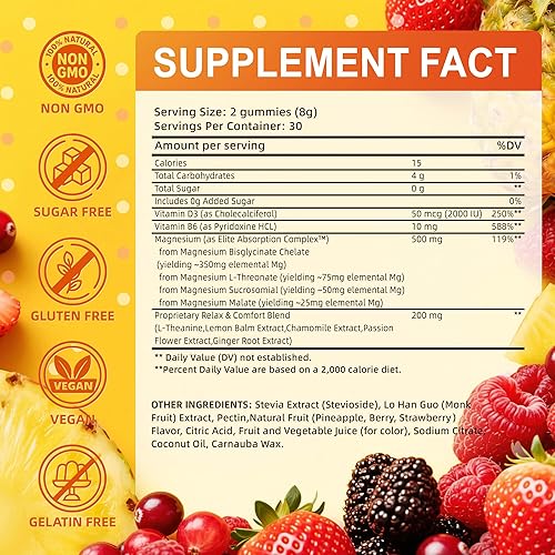 Miniatura 2 de Gomitas complejas de magnesio - Bisglicinato de magnesio de absorción de élite, quelato, L-treonato, surosomio, suplemento de malato para descanso,