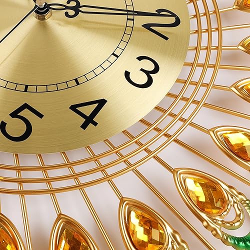 Miniatura 8 de Lafocuse Relojes de pared de metal silencioso de 23 pulgadas con cristal 3D de pavo real para decoración de sala de estar, arte moderno, reloj de