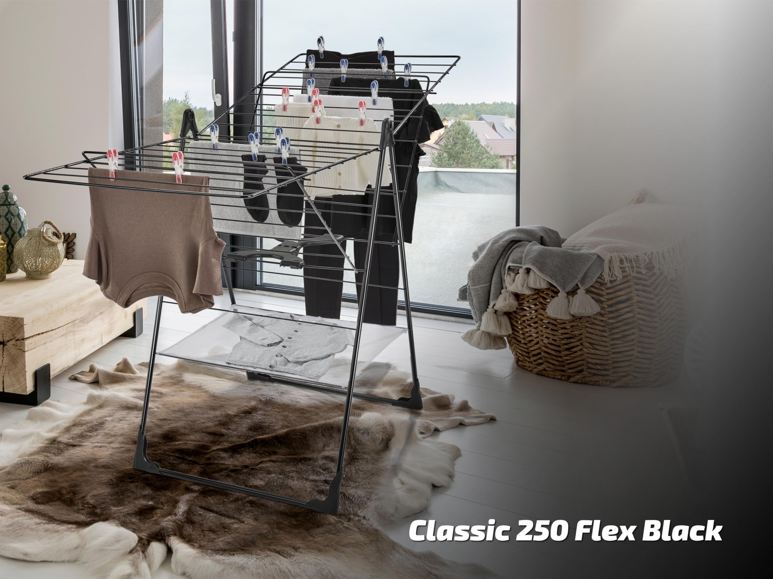 Leifheit Standtrockner Classic 250 Flex Black, Wäschetrockner mit 25m Trockenlänge, für drinnen und draußen geeignet, Wäscheständer mit höhenverstellbaren Flügeln, für 2-3 Waschmaschinenfüllungen - Image 5