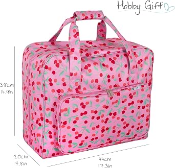 Hobby Gift Sewing Machine Bag - Heavy Duty Padded Carry Bag with Zip Closure, Water-Resistant Large Sewing Bags and Storage for Supplies - 20 x 44 x 38cm, Cherry
