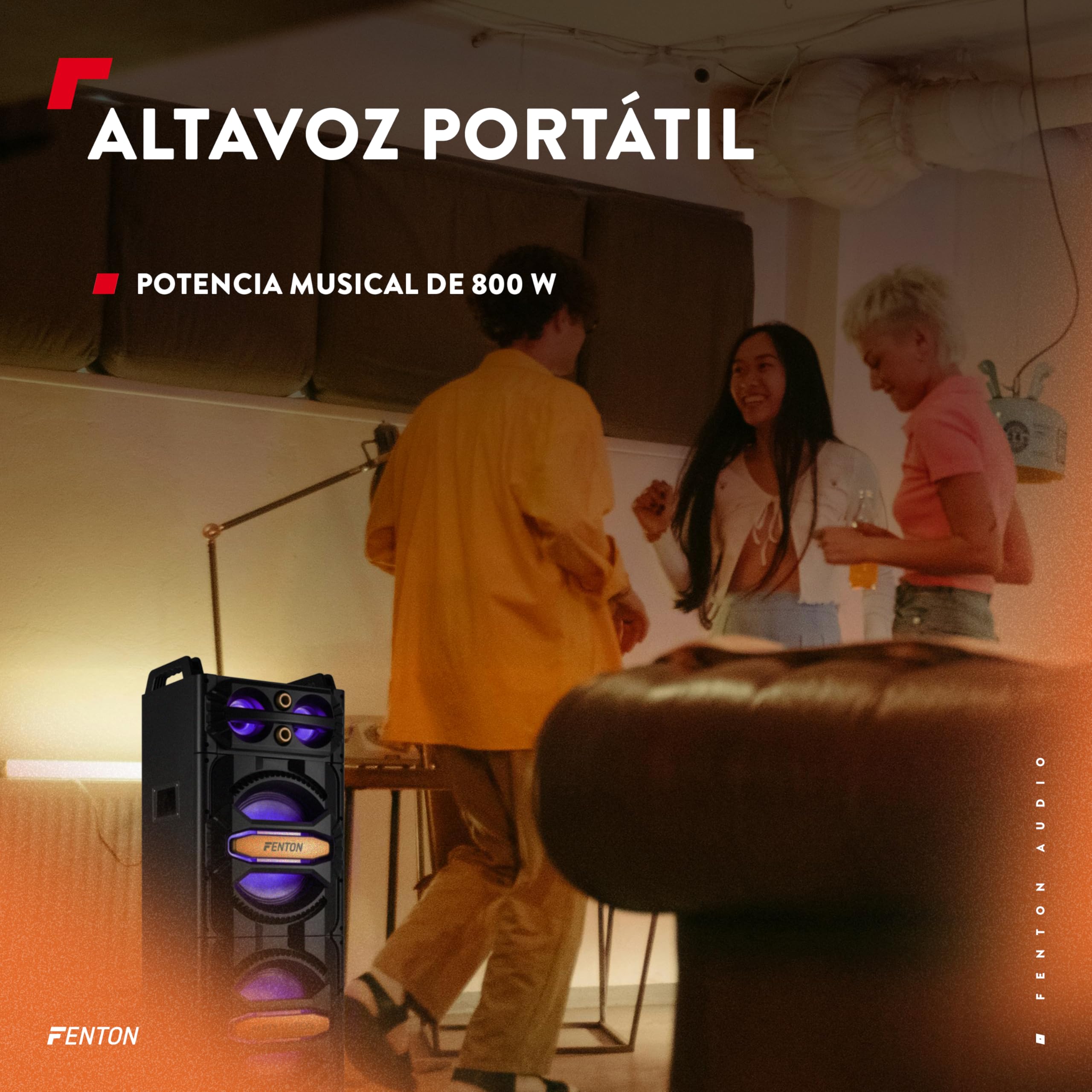 Fenton LIVE2102 – Altavoz Bluetooth Grande Potente 800W con Doble woofer 10", Bluetooth, USB, MicroSD, LED Multicolor, micrófono Incluido, Altavoz Fiesta Karaoke Equipo Sonido, Color Negro