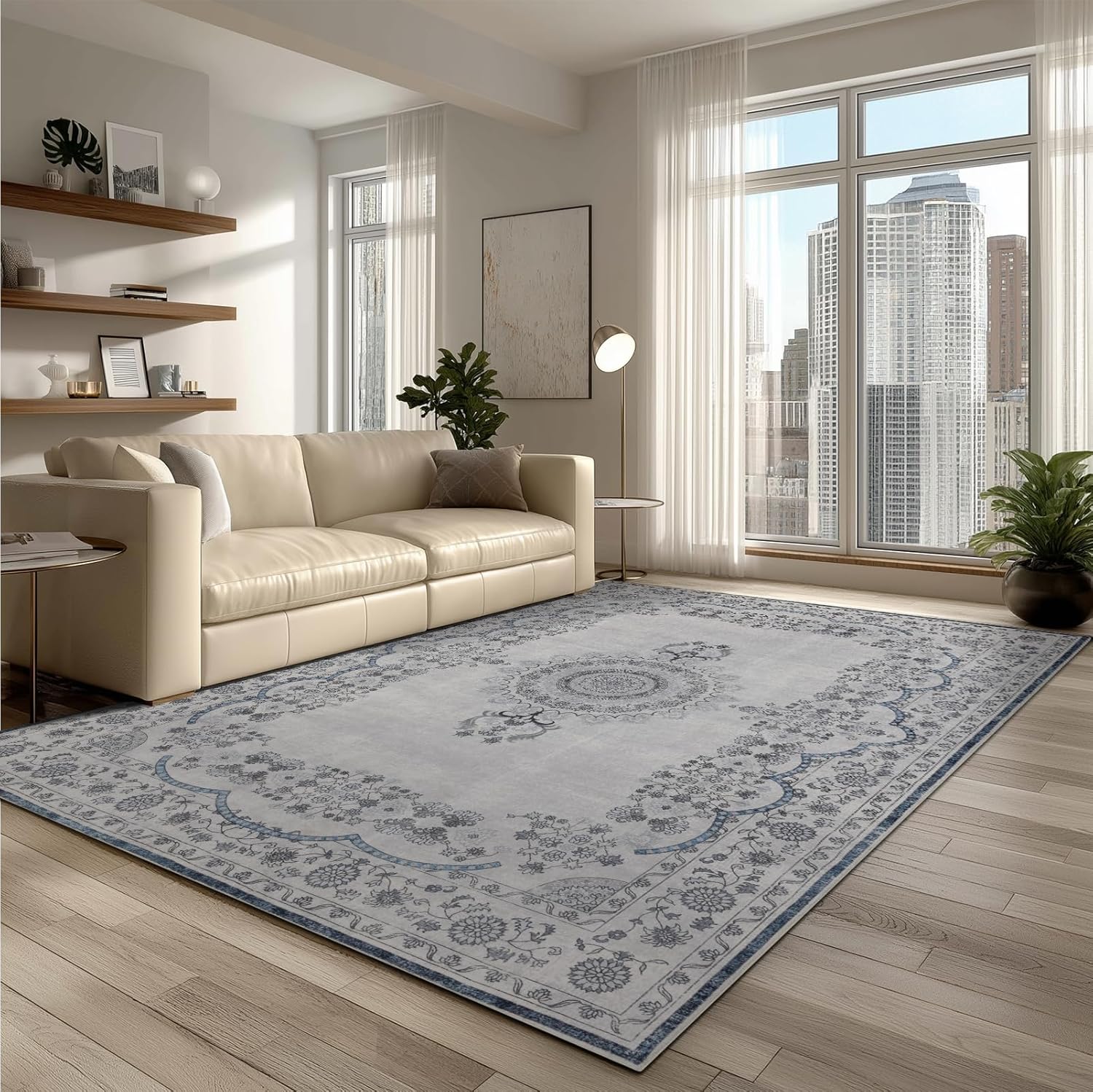 Washable Area Rugs (Grey/Blue, 6'x9')