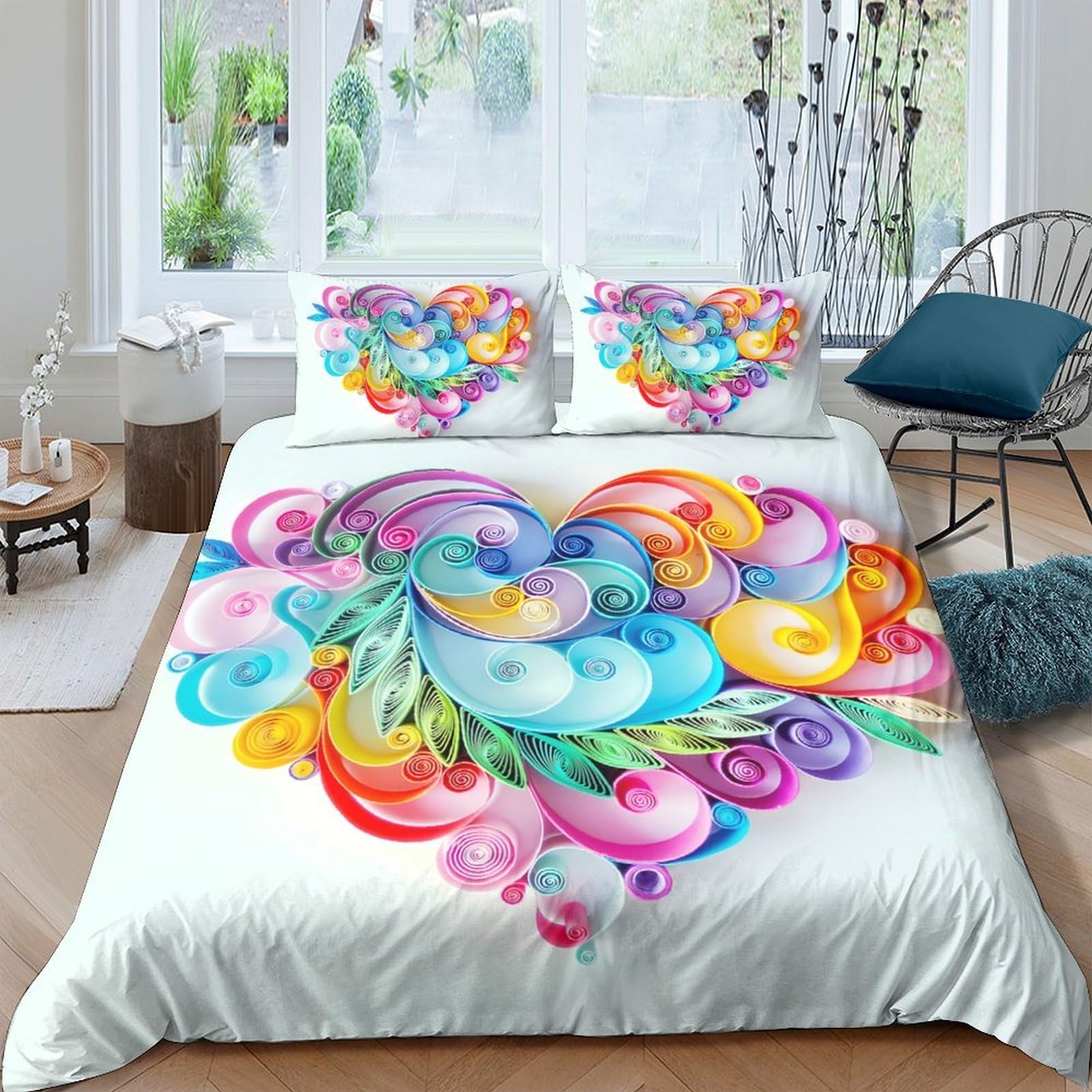Ctjqhvkz Style-3 3D Printed Colorful Heart Fitted Sheet Microfiber Bedroom Decor Rainbow Swirl Mattress Cover For Adults Teens Single（135X200cm）
