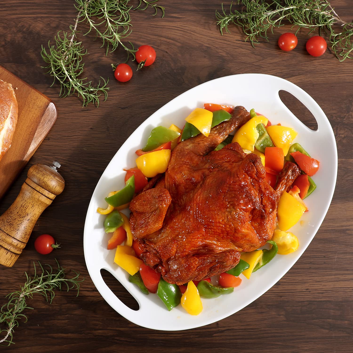 Buyajuju Porzellan-Servierplatte mit Griffen, 35,6 cm, Servierschalen für Unterhaltung, ovales Serviertablett für Salat, Eintopf, Obst und Nudeln, 2 Stück, Weiß | Ovales Serviertablett für Salat, Eintopf, Obst und Nudeln, Weiß, 2 Stück