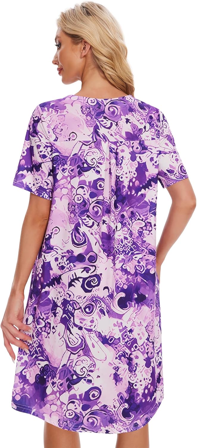 Moo Moos Nightgowns for Women with Pockets Button Down Sleepshirt Short Sleeve House Dress Floral Print Mumu Dresses - Image 5