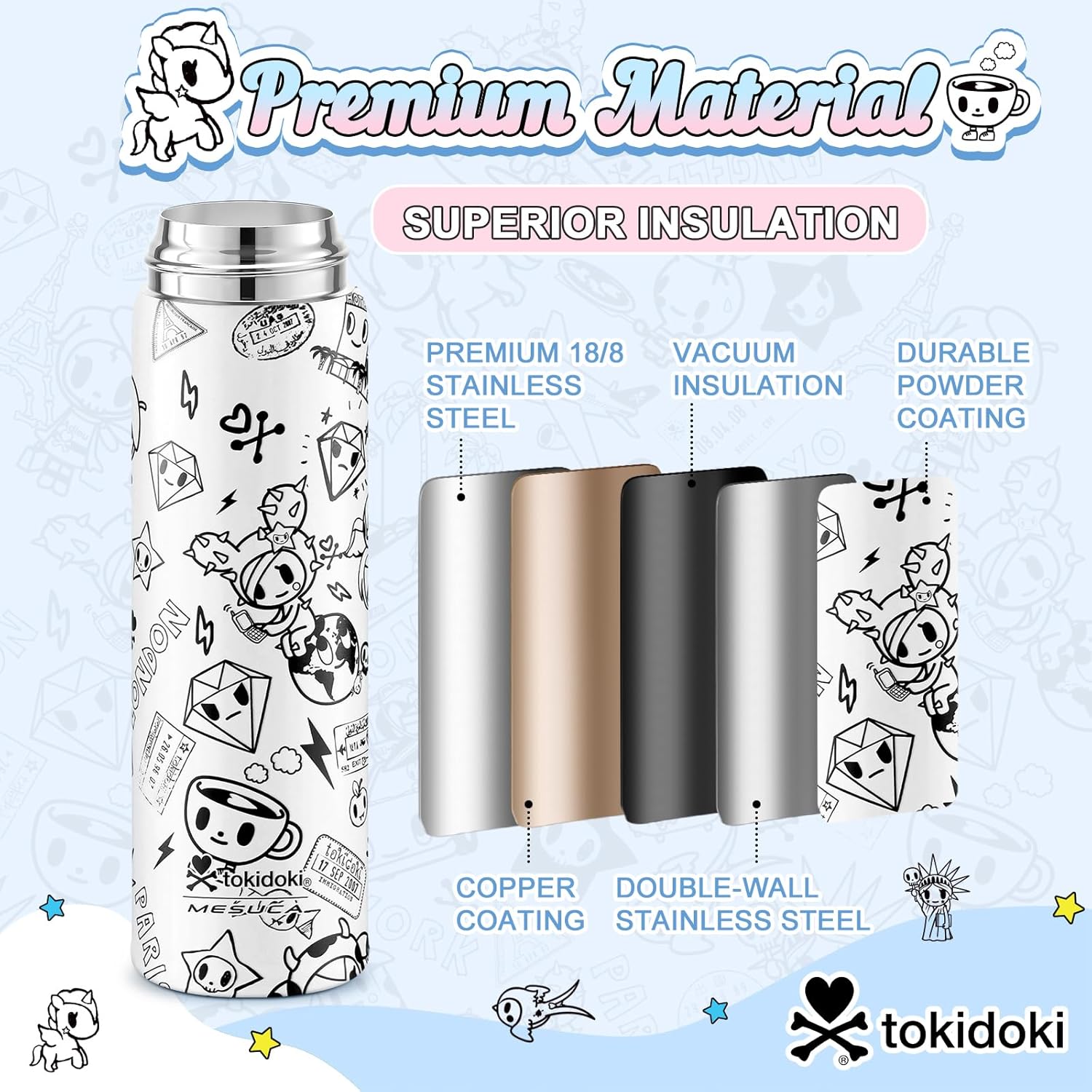 Tokidoki Unicorno Bottle 17oz Insulated Stainless Steel Water Bottle Reusable Vacuum Insulated Water Bottle Tumbler with Leak Proof Flip Bottle for Travel Office Gym (travel) - Image 3