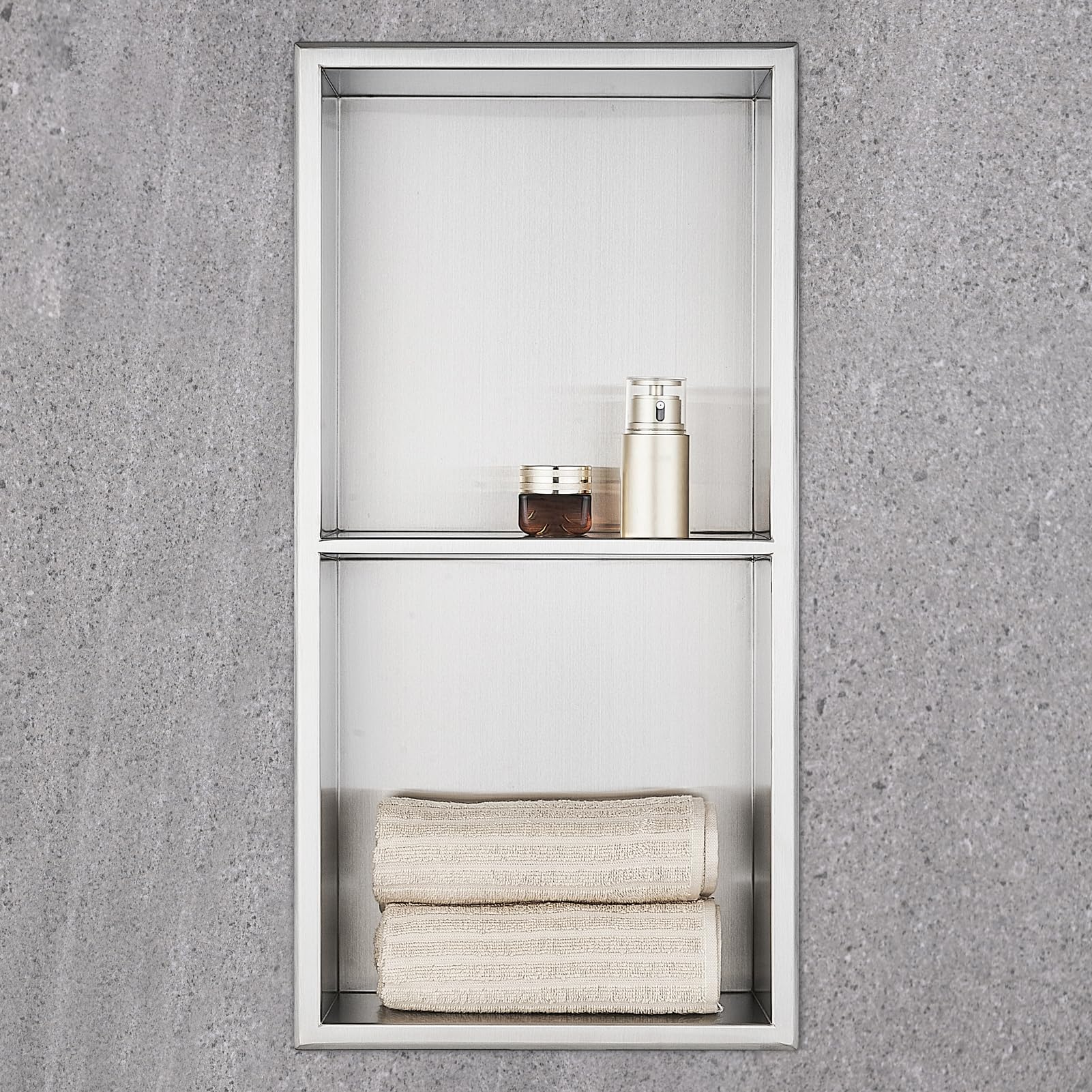 Nicchia Da Incasso Per Doccia In Acciaio Inox 304 | Finitura Spazzolata | Dimensioni 20x18x8 Cm | Organizer Shampoo E Saponi Da Muro | Installazione Orizzontale O Verticale