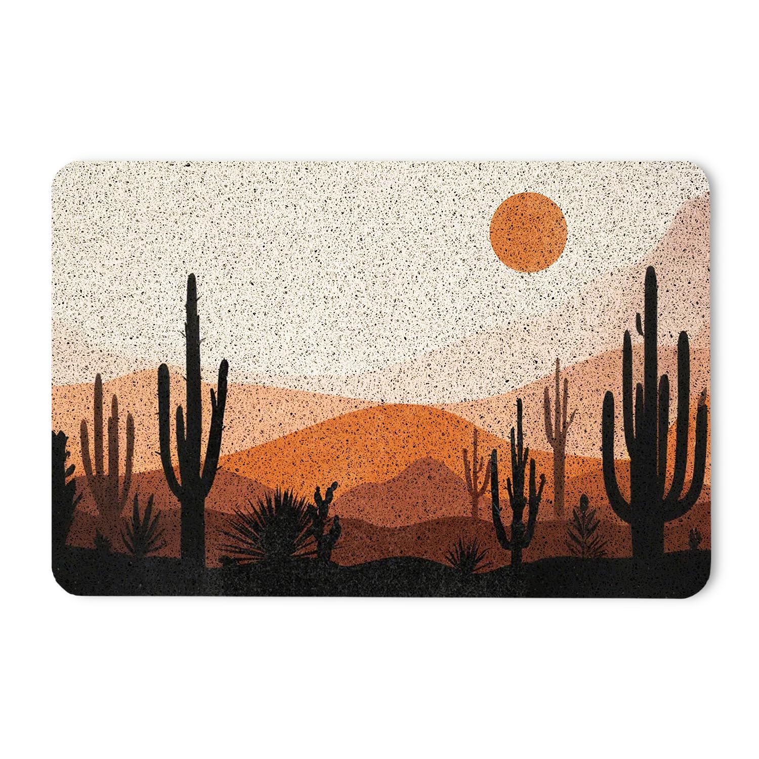 Abstract Desert Cactus Mountain Landscape Door Mat, Mid Century Modern Outdoor Indoor Entrance Welcome Mat, 17x30 Inches