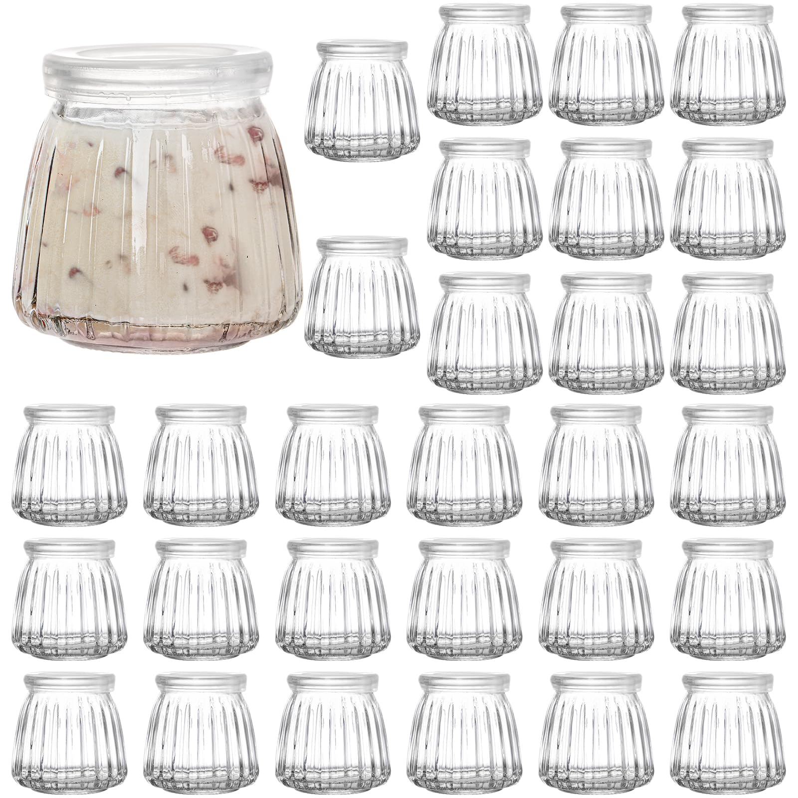 Fasmov 30 Pack 120ml piccoli vasetti di yogurt, vasetti di vetro per budino vasetti di yogurt con coperchi in PE, perfetti per marmellata, miele, bomboniere per matrimonio, bomboniere per la doccia
