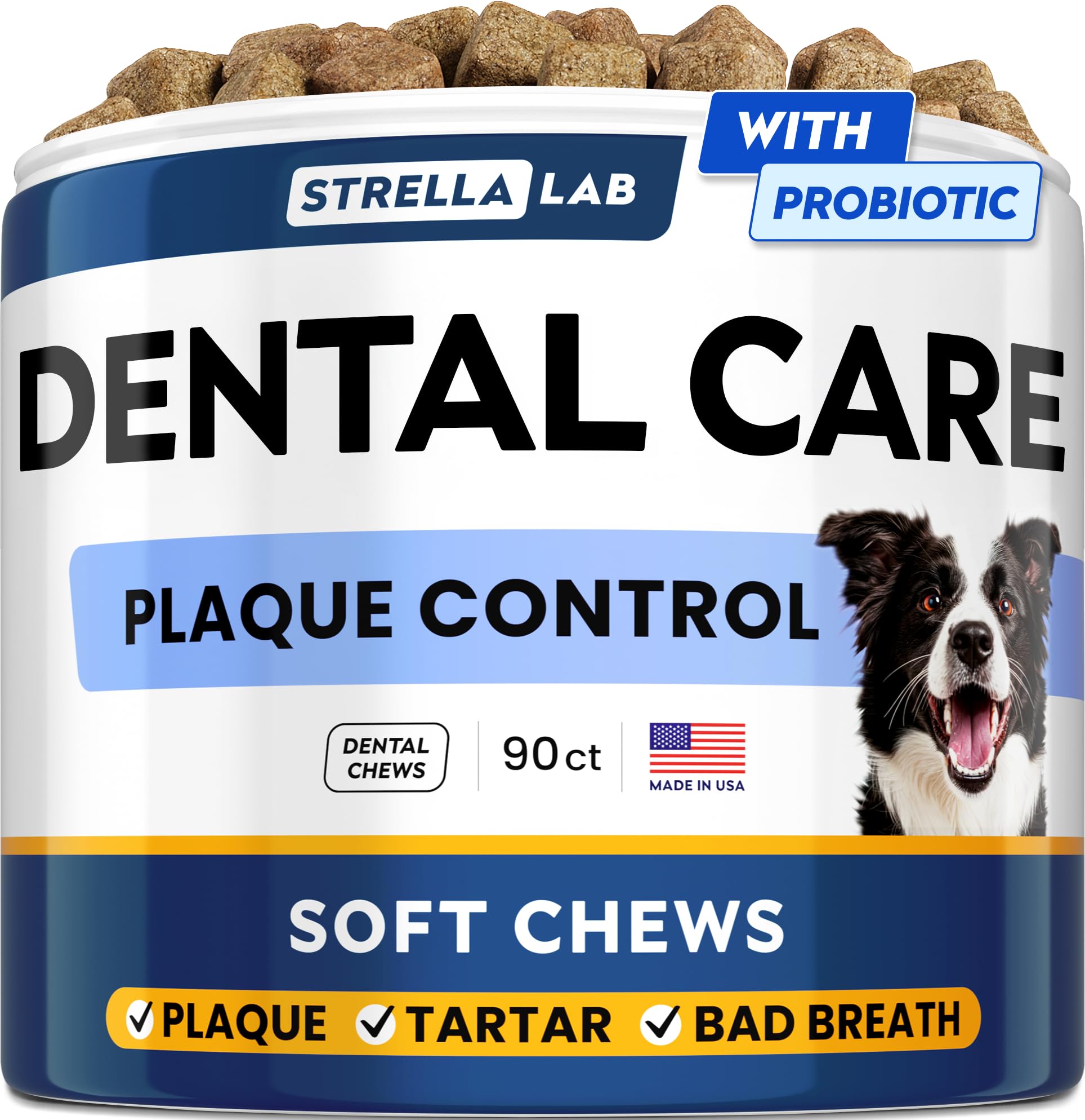 STRELLALAB Advanced Dog Dental Chews & Breath Freshener, Dog Teeth Cleaning, Bad Breath & Tartar and Plaque Off Remover for Dogs, Pet Oral Care, Pro Perio Support Lab Co Bright Formula - 90 Treats