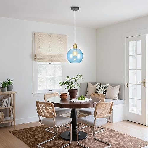 Miniatura 3 de Luces colgantes de cristal azul, iluminación de isla de cocina, globo colgante, lámparas modernas de vidrio soplado a mano para cocina, isla,