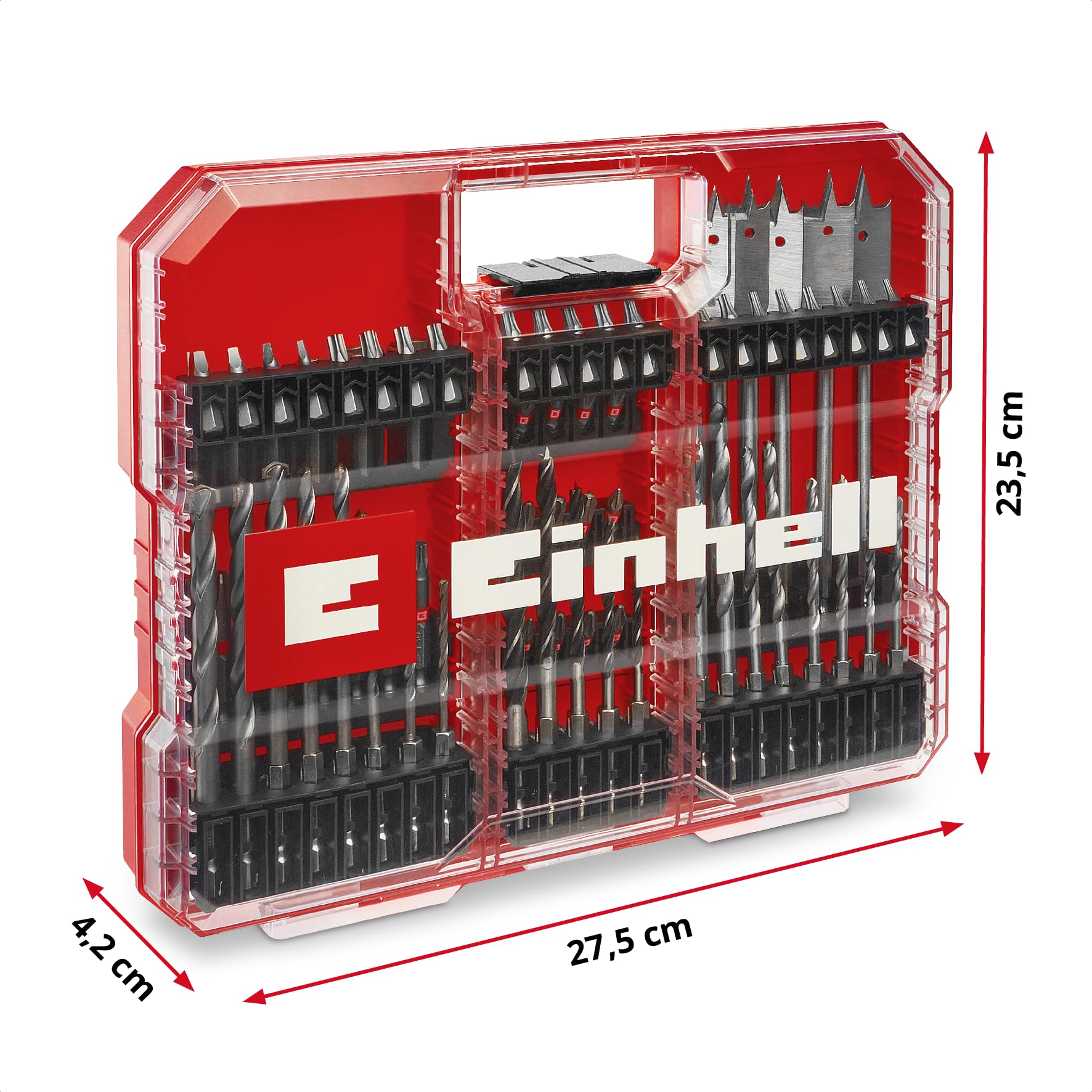 Original Einhell XL-CASE 95-tlg. Bit- und Bohrer-Set (Bits, diverse Bohrer, Schnellwechselbithalter, Steckschlüssel, Senker, Bohrstopper, Stiftschlüssel inkl. Aufbewahrungsbox)