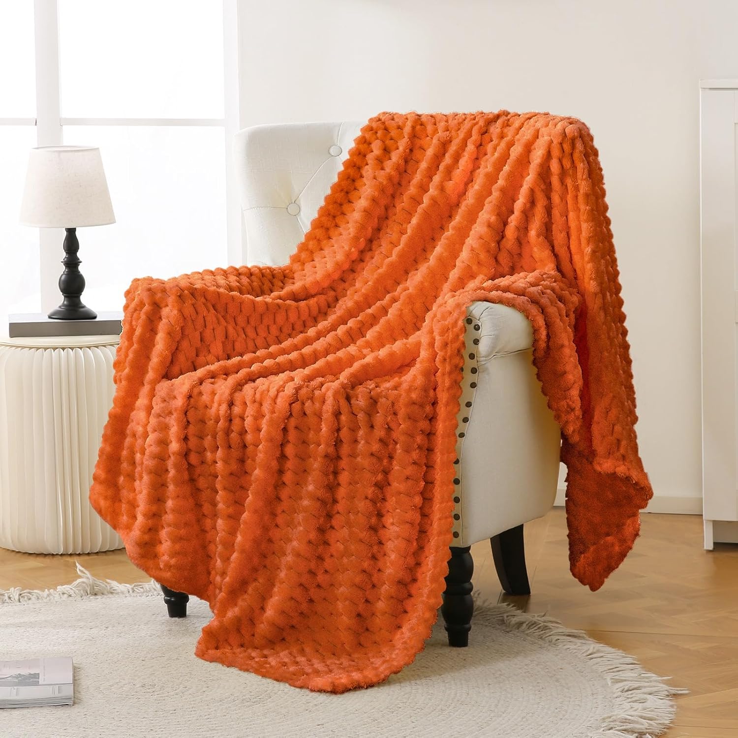 Bnuitland Orange Flannel Throw Blanket (50X70 inches), 300 GSM Fleece Cozy Warm Soft Home Decor Lightweight Bed Sofa Blanket for Adults, Suitable for All Seasons. - Image 7
