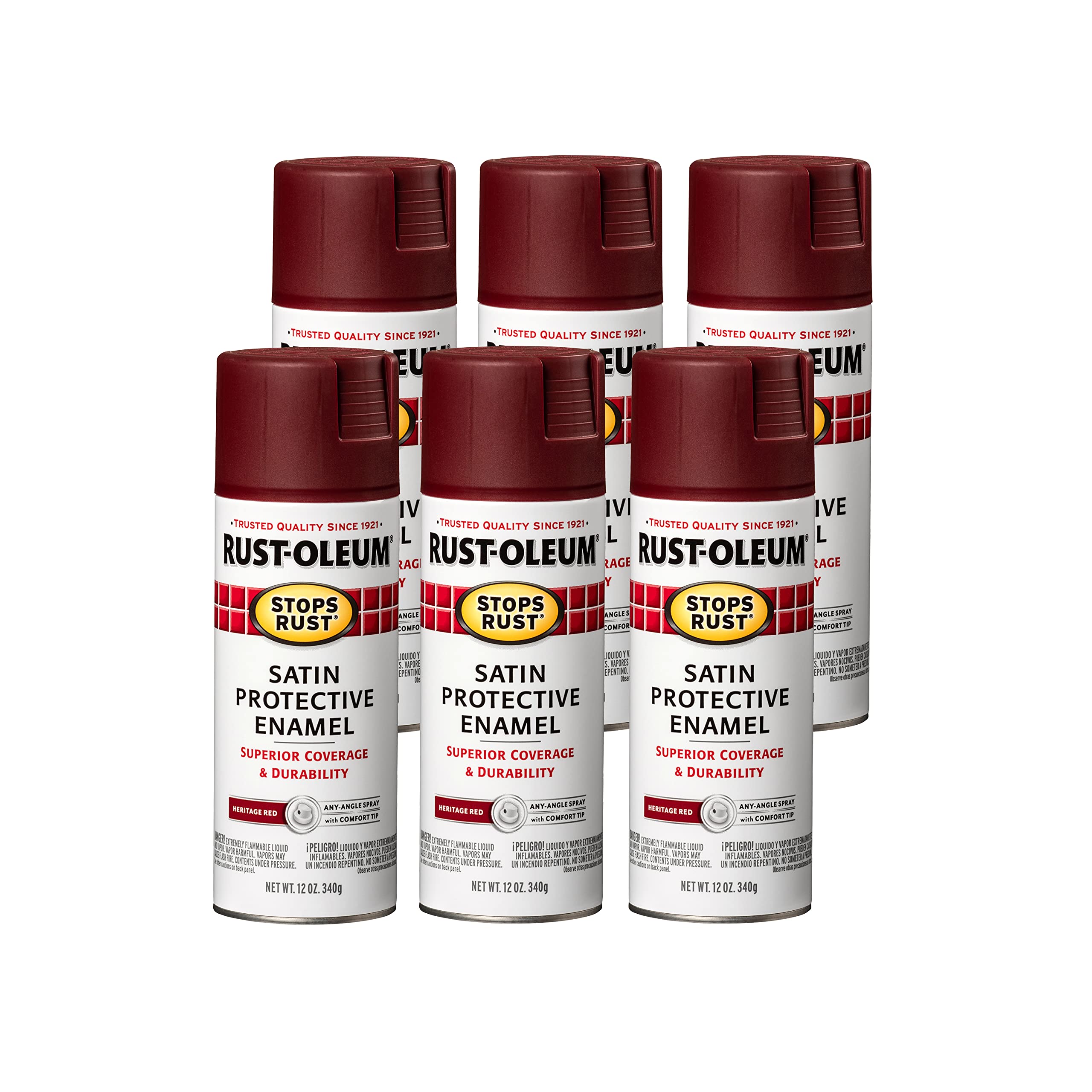 Rust-Oleum 7760830-6PK Stops Rust Spray Paint, 12 oz, Satin Heritage Red, 6 Pack