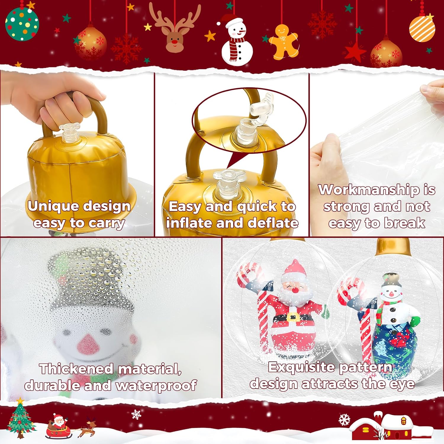 Inflatable Christmas Snowman Ball, 24 Inch Large Inflatable Outdoor Decorations Balls, Christmas Xmas Blow Up Ball for Yard (2-red&Green)