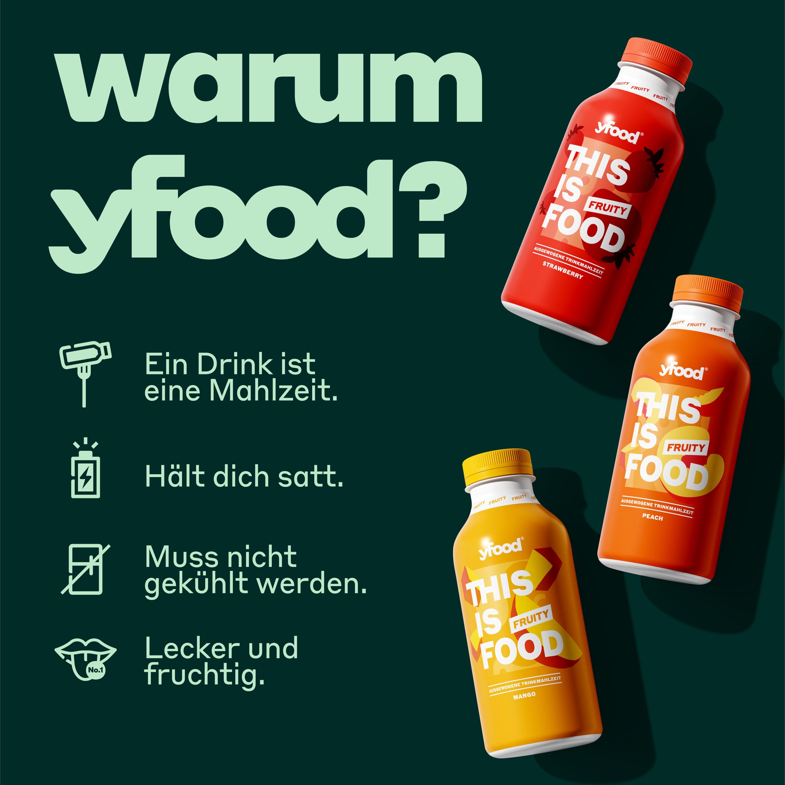 yfood Trinkmahlzeit Fruity Mango - 12 x 500 ml für unterwegs & stressige Tage - vollwertig & ready-to-drink mit 27 g Protein, Vitaminen und Mineralstoffen - inkl. 3 € Pfand
