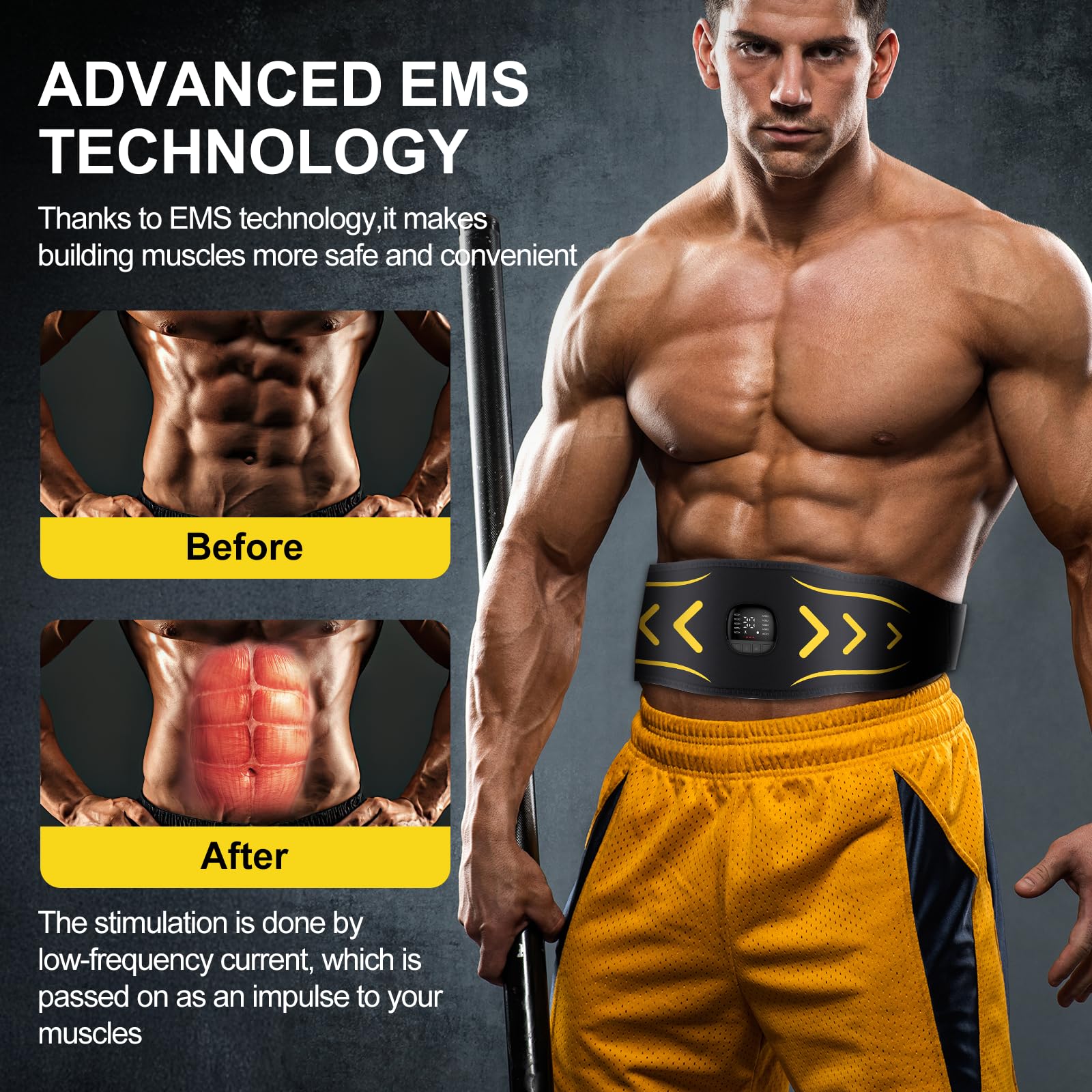 Electroestimulador Abdominal,EMS Estimulador Muscular con 10 Modos 30 Intensidades E Indicador De Consumo De CaloríAs para Hombres Y Mujeres