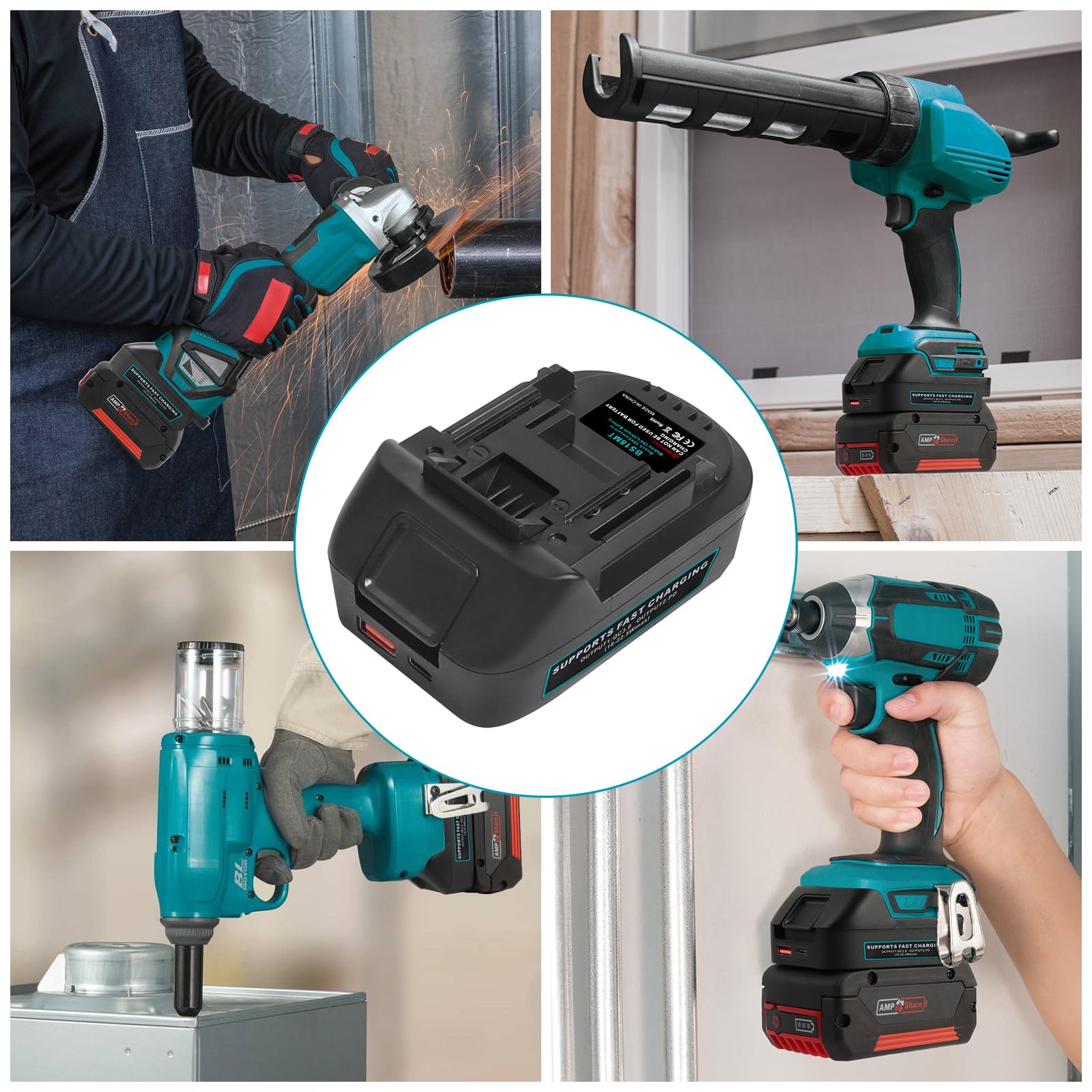 Powarobor Adaptateur De Batterie pour Batteries Bosch 18V GBA Batteries | -Compatible avec les outils électriques Makita 18V LXT,USB/type-C,Sans batterie