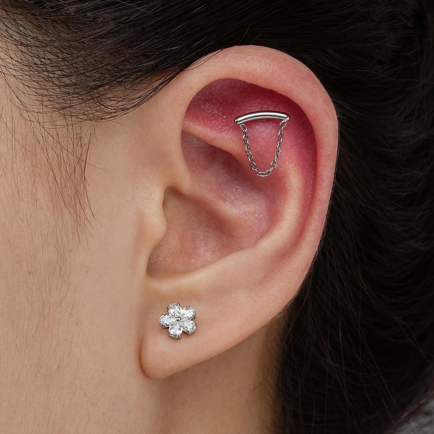 FINE4U 1PC ASTM F136 Titanium 16G Flatback Stud for Tragus, Helix, Conch 6mm 8mm - Screw on Cartilage Earring Piercing Jewelry - Image 3