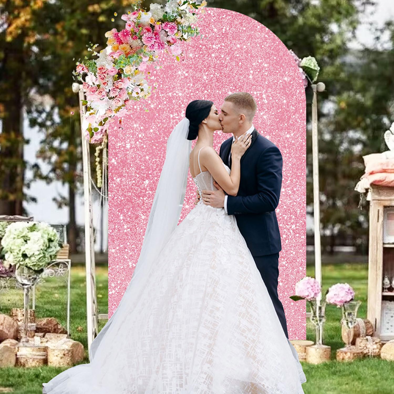 1,8 M Pailletten-Bogenabdeckung Rosa – Für Hochzeit, Geburtstag, Party-Deko