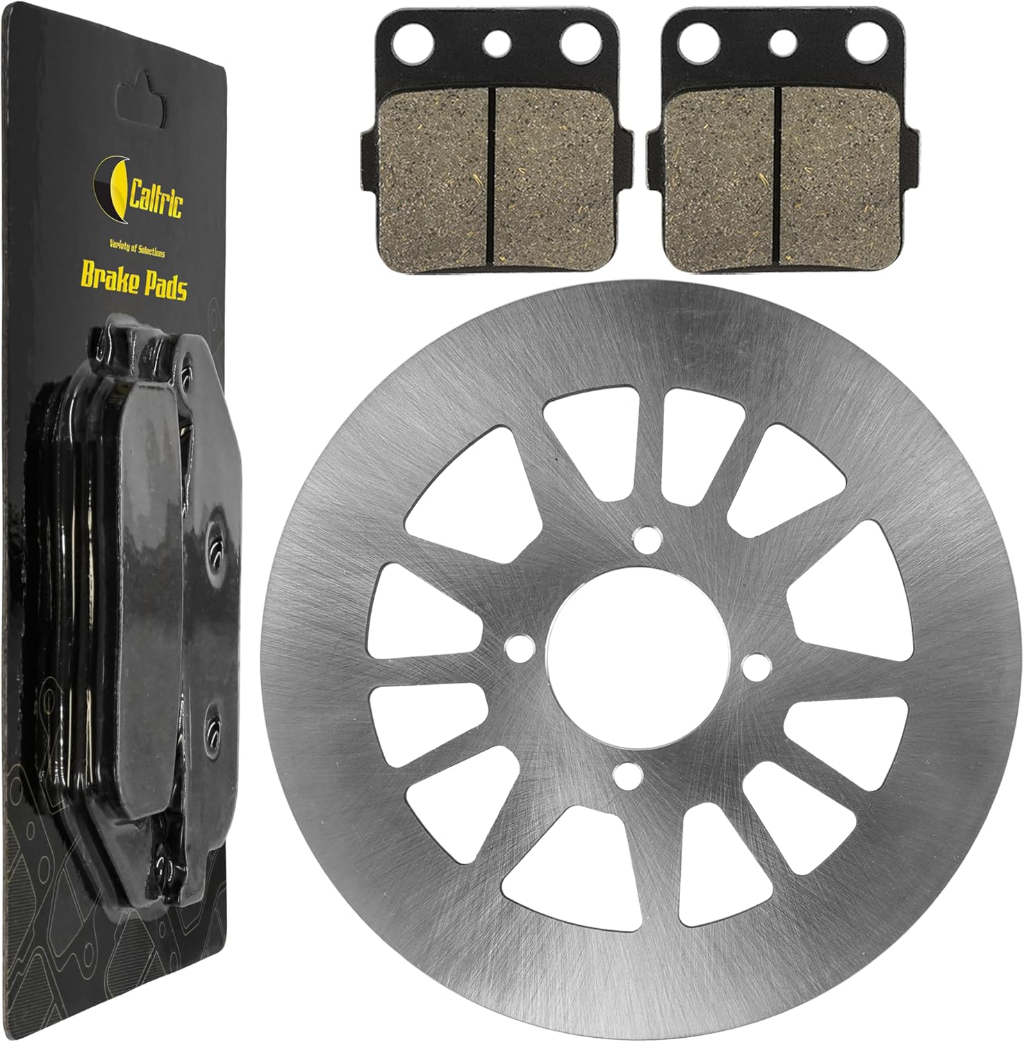 Caltric Rear Brake Disc Rotor with Brake Pads Compatible with Yamaha Warrior 350 YFM350X 1990 1991 1992-2004