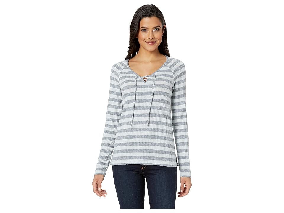 

Lucky Brand Stripe Lace-Up Top (Grey Stripe) Women's Long Sleeve Pullover, Multi
