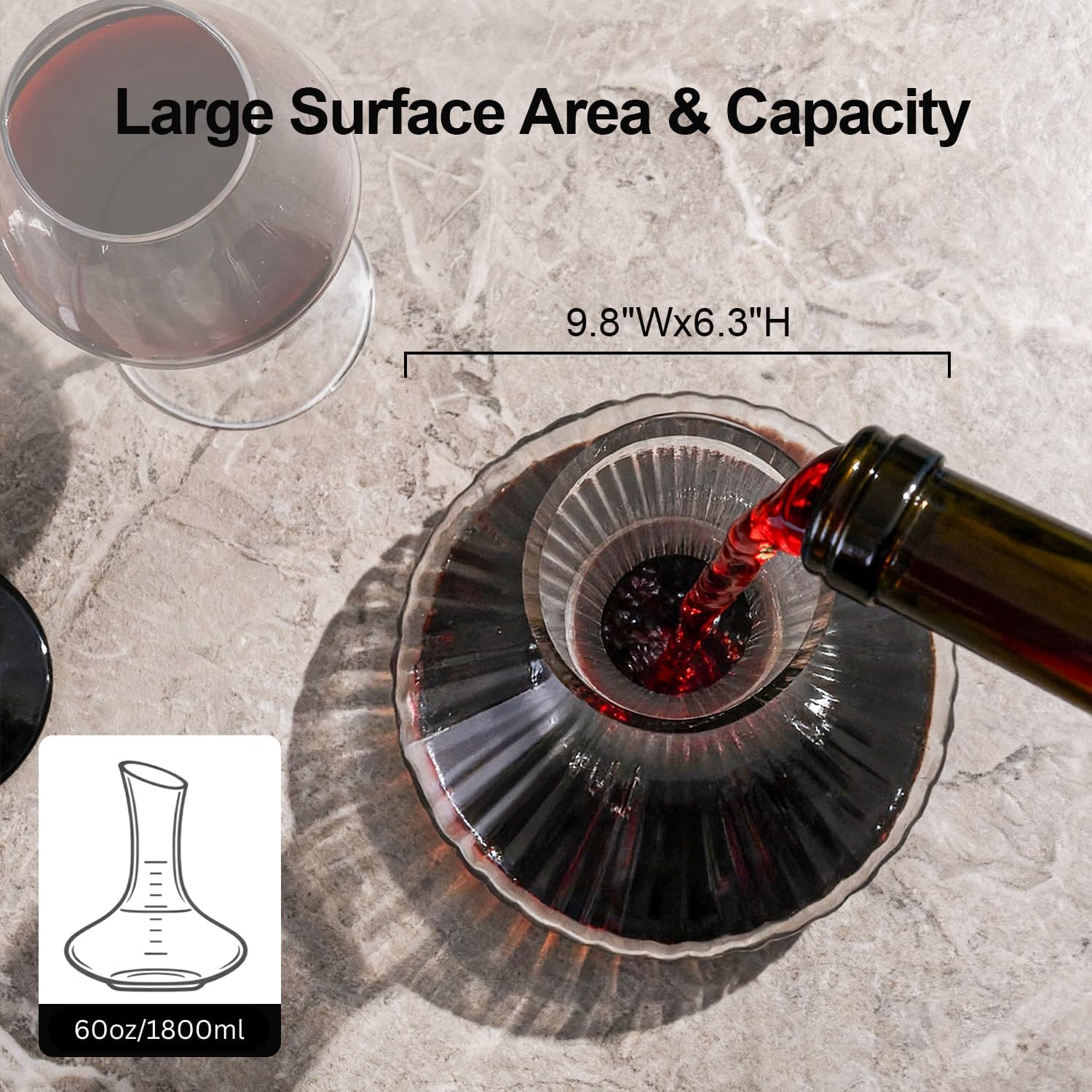 Wine Decanter with Aerator, Ribbed Crystal Glass Red Wine Carafe Decanter, Wine Accessories, Hand-Blown Lead-Free, Wines Lovers Gifts for Women, Men