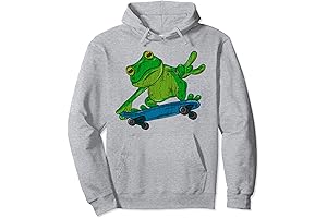Frog On Skateboard Funny Graphic Pullover Hoodie