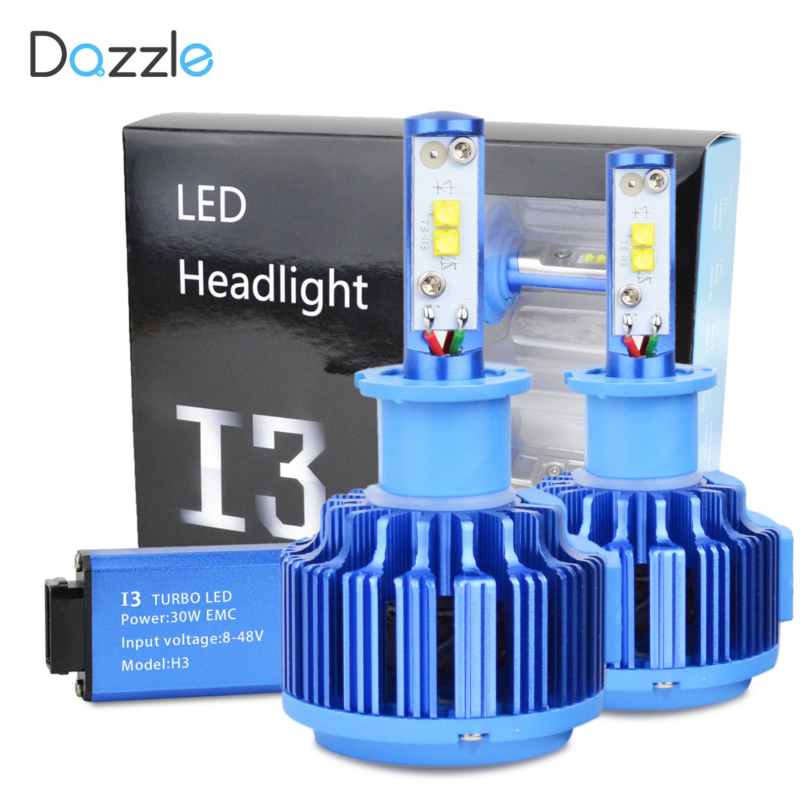 Dazzle LED Headlight Bulbs Conversion Kit - H3-7,200Lm 60W 6000K Cool White CREE - 2 Yr Warranty