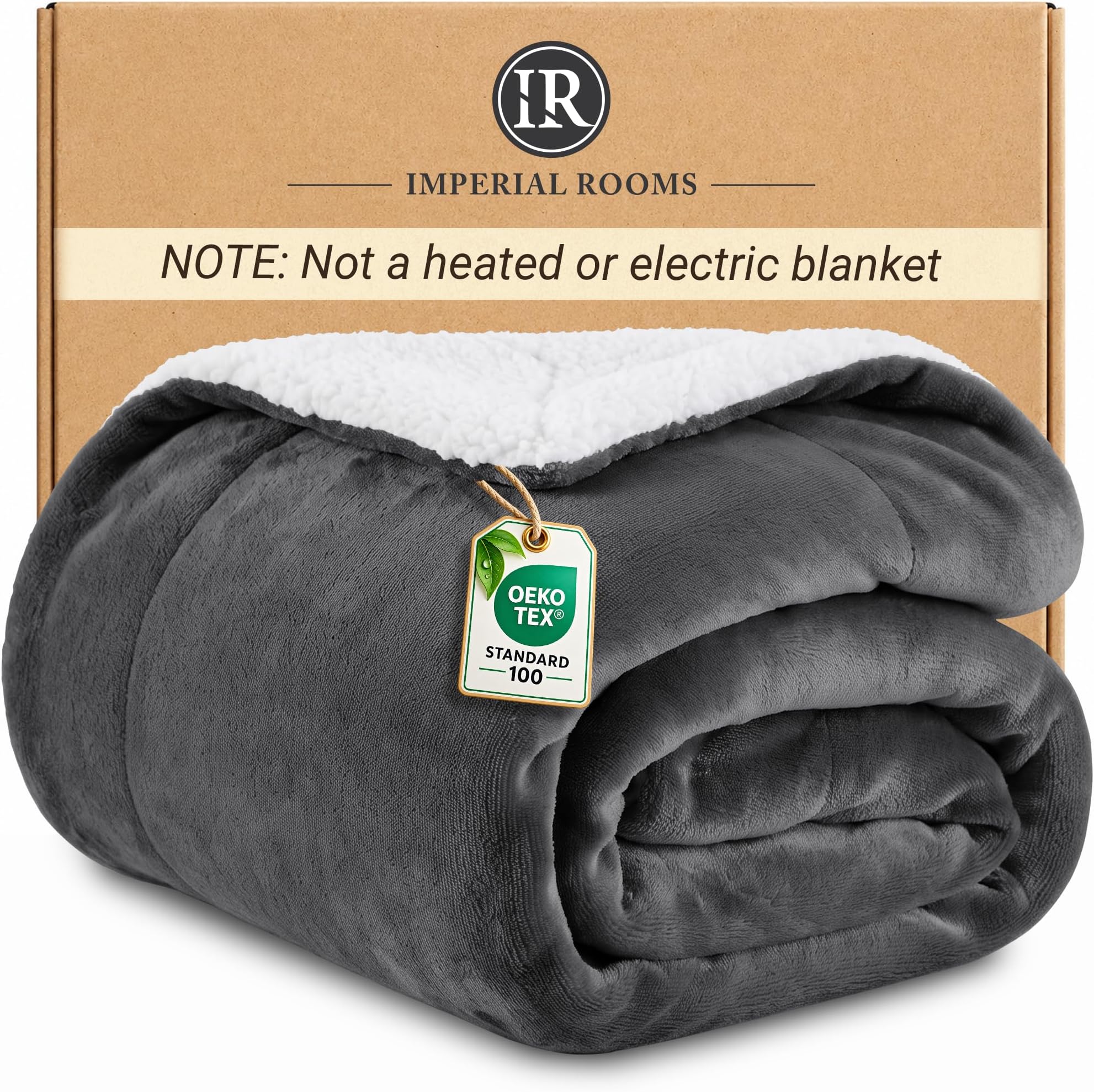 IR Imperial Rooms Sherpa Fleece Throw Blanket Double - Fluffy Microfiber Grey Blankets for Bed Sofa and Couch - Thick and Warm Solid Soft Throws Twin Size, 150x200cm