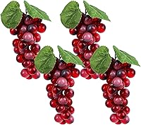 Framendino 4-Pack Realistic Artificial Red Grapes - 36 Lifelike Plastic Grapes per Bunch, 17cm Faux Fruit for Decor, Parties & Photo Props