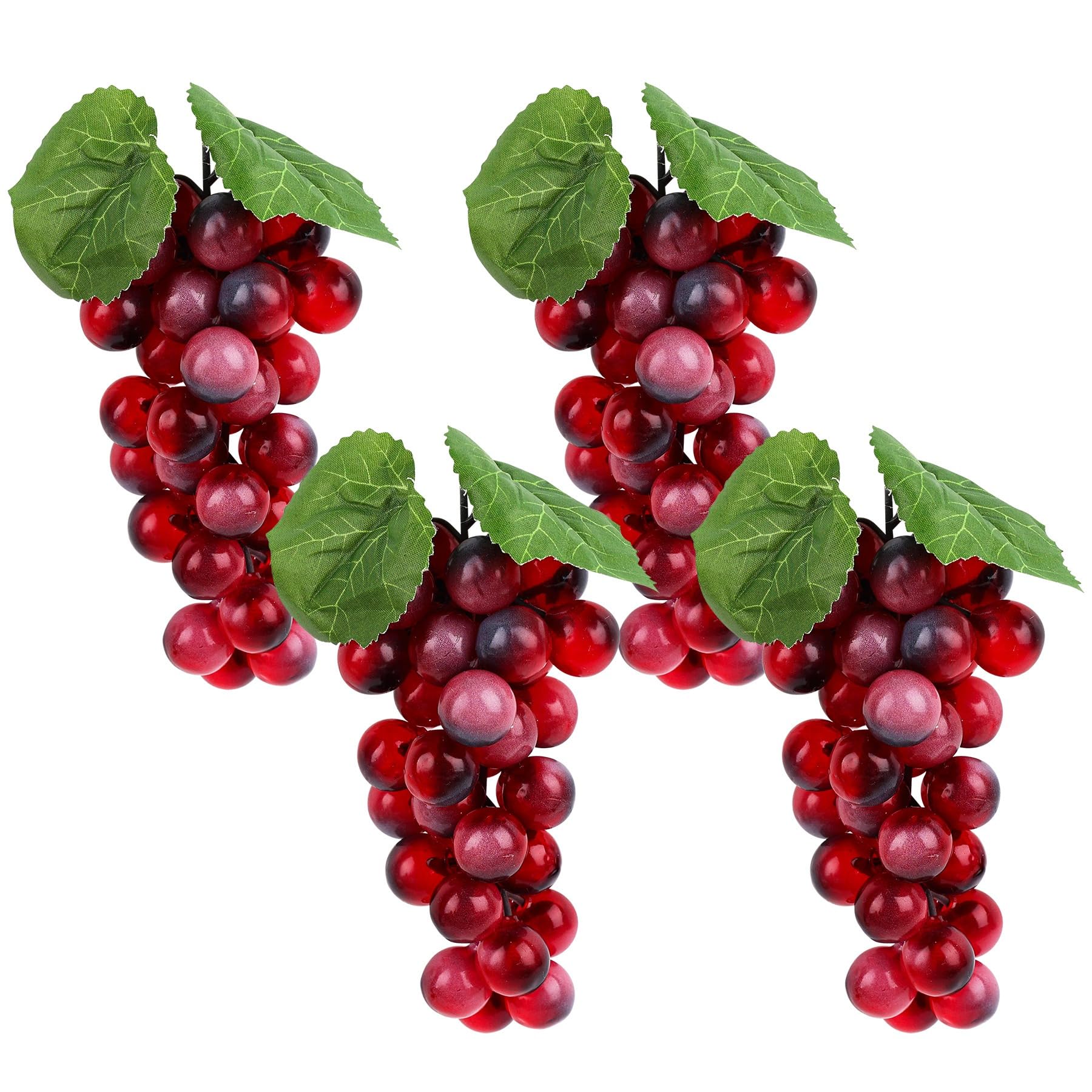 Framendino, 4 Pack Fake Grapes Artificial Red Grapes Plastic Simulation Grapes Realistic Faux Fruit for Decoration Photography Prop 36 Grains