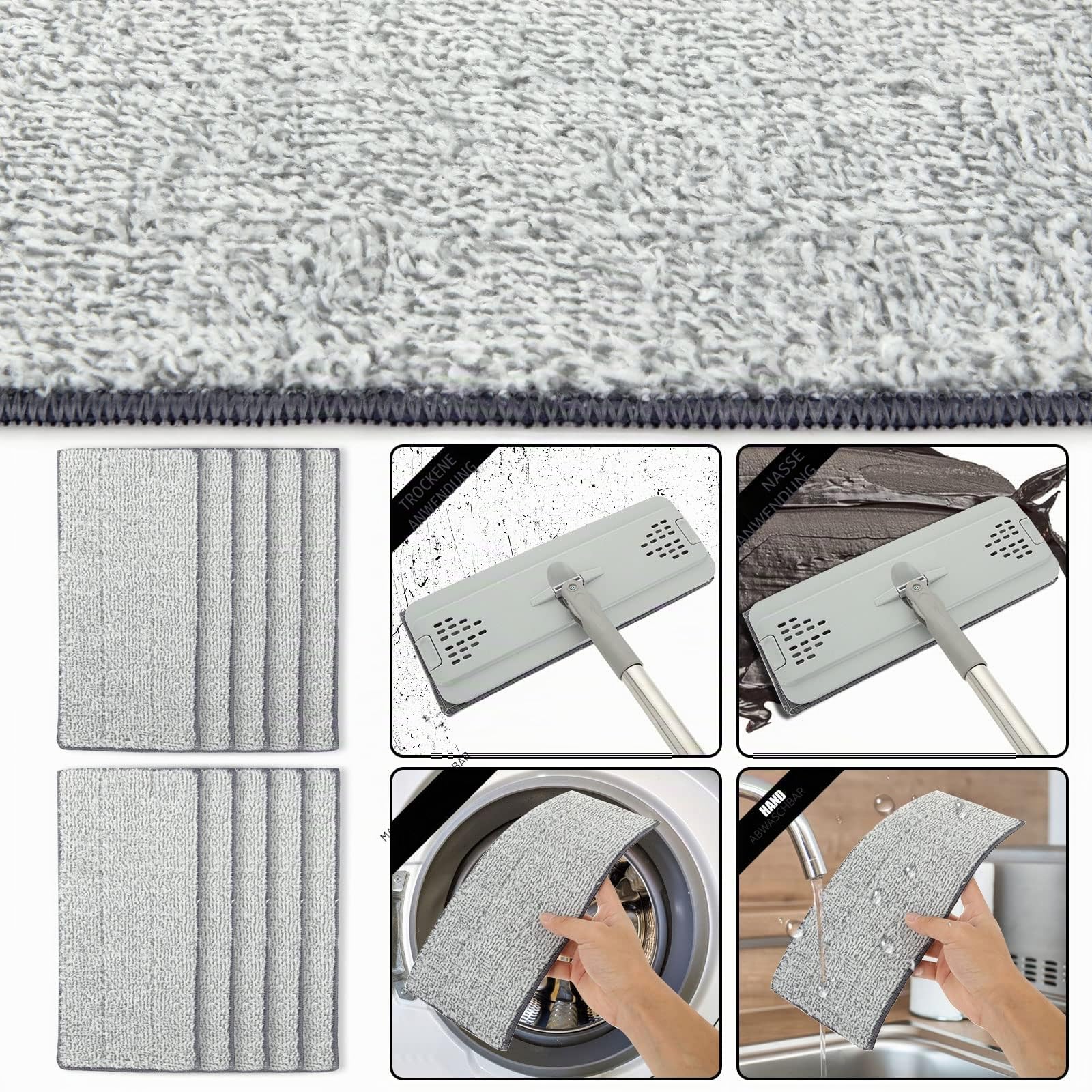 ASelected Wischmopp Set mit Eimer, Bodenwischer Set, Putzeimer mit Wischmop mit 10 Wiederverwendbaren Mikrofaser-Mopp-Pads und 123 cm Langem Griff für Fliesen, Marmor, Hartholz