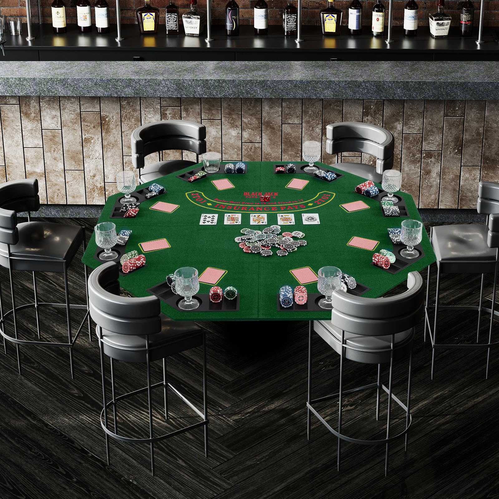 COSTWAY Texas Holdem mata do pokera, 120 x 120 cm, składana, dla 8 graczy, z uchwytami na napoje, dywan do pokera z torbą do przenoszenia, ośmiokątna, zielona
